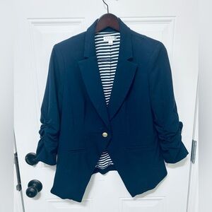 Studio JPR women’s Navy Blue Blazer Single Breasted Ruched 3/4 Sleeves